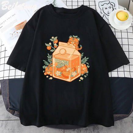 Kawaii Tiger Orange Juice T-Shirt - The Mage's Emporium Kore Kawaii Kore Kawaii Shopify Collective Used English Japanese Style Comic Book