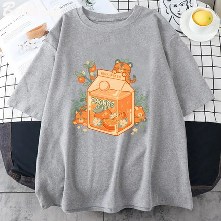 Kawaii Tiger Orange Juice T-Shirt - The Mage's Emporium Kore Kawaii Kore Kawaii Shopify Collective Used English Japanese Style Comic Book