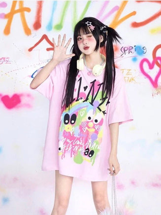 KOSAHIKI Pink Harajuku Graphic T-shirt - The Mage's Emporium Kore Kawaii Kore Kawaii Shopify Collective Used English Japanese Style Comic Book