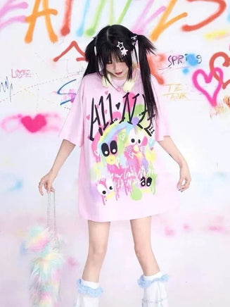 KOSAHIKI Pink Harajuku Graphic T-shirt - The Mage's Emporium Kore Kawaii Kore Kawaii Shopify Collective Used English Japanese Style Comic Book