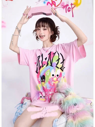 KOSAHIKI Pink Harajuku Graphic T-shirt - The Mage's Emporium Kore Kawaii Kore Kawaii Shopify Collective Used English Japanese Style Comic Book