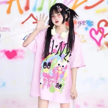 KOSAHIKI Pink Harajuku Graphic T-shirt - The Mage's Emporium Kore Kawaii Kore Kawaii Shopify Collective Used English Japanese Style Comic Book