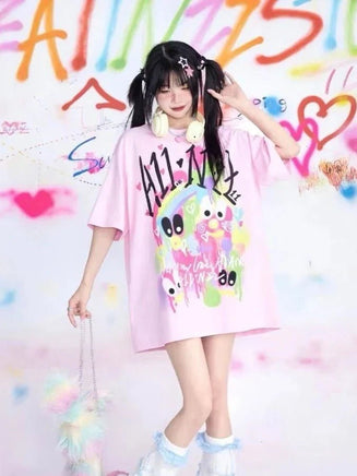 KOSAHIKI Pink Harajuku Graphic T-shirt - The Mage's Emporium Kore Kawaii Kore Kawaii Shopify Collective Used English Japanese Style Comic Book