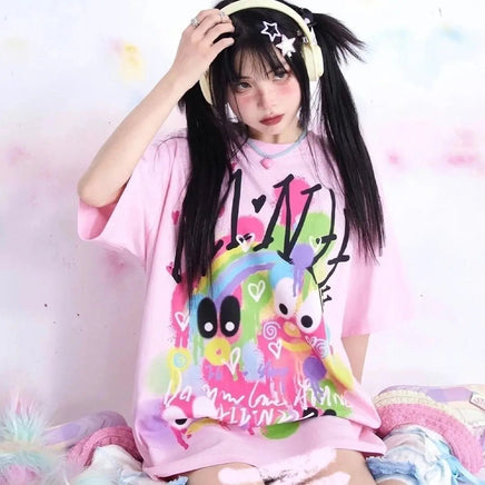 KOSAHIKI Pink Harajuku Graphic T-shirt - The Mage's Emporium Kore Kawaii Kore Kawaii Shopify Collective Used English Japanese Style Comic Book
