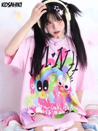 KOSAHIKI Pink Harajuku Graphic T-shirt - The Mage's Emporium Kore Kawaii Kore Kawaii Shopify Collective Used English Japanese Style Comic Book