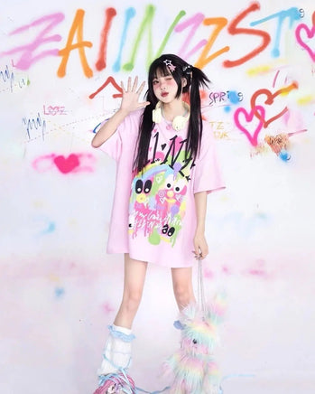 KOSAHIKI Pink Harajuku Graphic T-shirt - The Mage's Emporium Kore Kawaii Kore Kawaii Shopify Collective Used English Japanese Style Comic Book