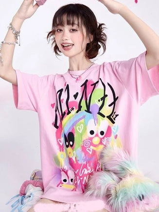KOSAHIKI Pink Harajuku Graphic T-shirt - The Mage's Emporium Kore Kawaii Kore Kawaii Shopify Collective Used English Japanese Style Comic Book