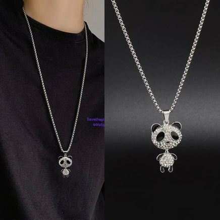 Movable Panda Rhinestone Pendant Necklace - The Mage's Emporium Kore Kawaii Kore Kawaii Shopify Collective Used English Japanese Style Comic Book