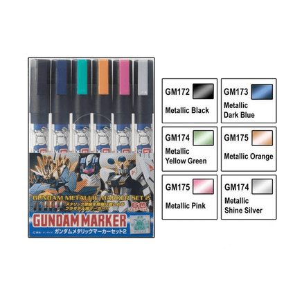 Mr. Hobby: Gundam Marker - Metallic Marker Set #2 (6 Markers) - The Mage's Emporium Shumi Toys & Gifts Shopify Collective Shumi Toys & Gifts Used English Merchandise - Tools Japanese Style Comic Book