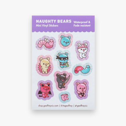 Naughty Bears Mini Vinyl Sticker Sheet - The Mage's Emporium Geoffrey Siu Art LLC Geoffrey Siu Art LLC Shopify Collective Used English Sticker Sheet Japanese Style Comic Book