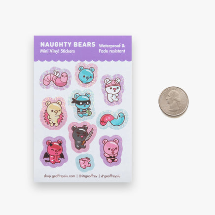 Naughty Bears Mini Vinyl Sticker Sheet - The Mage's Emporium Geoffrey Siu Art LLC Geoffrey Siu Art LLC Shopify Collective Used English Sticker Sheet Japanese Style Comic Book