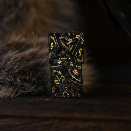 Nordic Black Shattered Glass Dice Set - Dice Around the World Collection - The Mage's Emporium Misty Mountain Gaming Misty Mountain Gaming Shopify Collective Used English Dice Japanese Style Comic Book