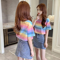Pastel Rainbow Striped T-Shirt - The Mage's Emporium Kore Kawaii Kore Kawaii Shopify Collective Used English Japanese Style Comic Book