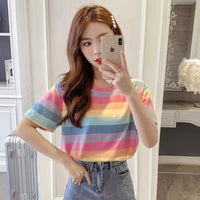 Pastel Rainbow Striped T-Shirt - The Mage's Emporium Kore Kawaii Kore Kawaii Shopify Collective Used English Japanese Style Comic Book
