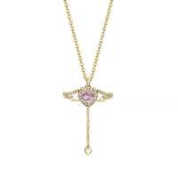 Pink Crystal Heart Angel Wings Pendant Necklace - The Mage's Emporium Kore Kawaii Kore Kawaii Shopify Collective Used English Japanese Style Comic Book