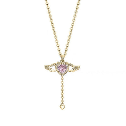 Pink Crystal Heart Angel Wings Pendant Necklace - The Mage's Emporium Kore Kawaii Kore Kawaii Shopify Collective Used English Japanese Style Comic Book