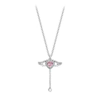 Pink Crystal Heart Angel Wings Pendant Necklace - The Mage's Emporium Kore Kawaii Kore Kawaii Shopify Collective Used English Japanese Style Comic Book