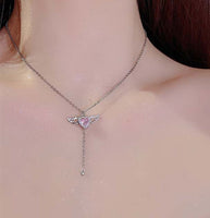 Pink Crystal Heart Angel Wings Pendant Necklace - The Mage's Emporium Kore Kawaii Kore Kawaii Shopify Collective Used English Japanese Style Comic Book
