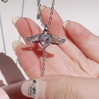 Pink Crystal Heart Angel Wings Pendant Necklace - The Mage's Emporium Kore Kawaii Kore Kawaii Shopify Collective Used English Japanese Style Comic Book