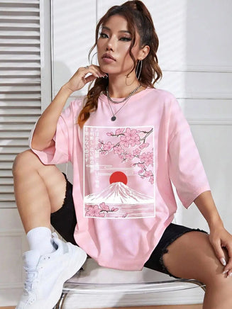 Pink Sakura Mount Fuji T-Shirt - The Mage's Emporium Kore Kawaii Kore Kawaii Shopify Collective Used English Japanese Style Comic Book