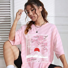 Pink Sakura Mount Fuji T-Shirt - The Mage's Emporium Kore Kawaii Kore Kawaii Shopify Collective Used English Japanese Style Comic Book
