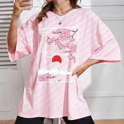 Pink Sakura Mount Fuji T-Shirt - The Mage's Emporium Kore Kawaii Kore Kawaii Shopify Collective Used English Japanese Style Comic Book
