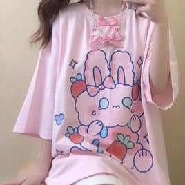 Pink Strawberry Bunny Harajuku T-Shirt - The Mage's Emporium Kore Kawaii Kore Kawaii Shopify Collective Used English Japanese Style Comic Book