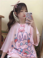 Pink Strawberry Bunny Harajuku T-Shirt - The Mage's Emporium Kore Kawaii Kore Kawaii Shopify Collective Used English Japanese Style Comic Book