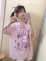 Pink Strawberry Bunny Harajuku T-Shirt - The Mage's Emporium Kore Kawaii Kore Kawaii Shopify Collective Used English Japanese Style Comic Book