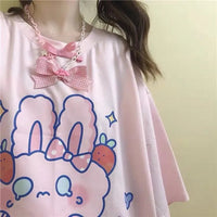 Pink Strawberry Bunny Harajuku T-Shirt - The Mage's Emporium Kore Kawaii Kore Kawaii Shopify Collective Used English Japanese Style Comic Book