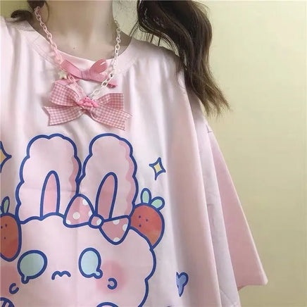 Pink Strawberry Bunny Harajuku T-Shirt - The Mage's Emporium Kore Kawaii Kore Kawaii Shopify Collective Used English Japanese Style Comic Book