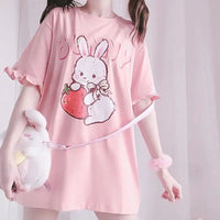Pink Strawberry Bunny T-Shirt - The Mage's Emporium Kore Kawaii Kore Kawaii Shopify Collective Used English Japanese Style Comic Book