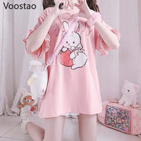 Pink Strawberry Bunny T-Shirt - The Mage's Emporium Kore Kawaii Kore Kawaii Shopify Collective Used English Japanese Style Comic Book