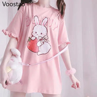 Pink Strawberry Bunny T-Shirt - The Mage's Emporium Kore Kawaii Kore Kawaii Shopify Collective Used English Japanese Style Comic Book