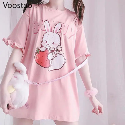 Pink Strawberry Bunny T-Shirt - The Mage's Emporium Kore Kawaii Kore Kawaii Shopify Collective Used English Japanese Style Comic Book