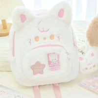 Pink & White Plush Cat Backpack - The Mage's Emporium Kore Kawaii Kore Kawaii Shopify Collective Used English Japanese Style Comic Book