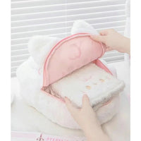 Pink & White Plush Cat Backpack - The Mage's Emporium Kore Kawaii Kore Kawaii Shopify Collective Used English Japanese Style Comic Book