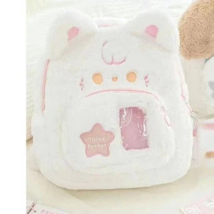 Pink & White Plush Cat Backpack - The Mage's Emporium Kore Kawaii Kore Kawaii Shopify Collective Used English Japanese Style Comic Book