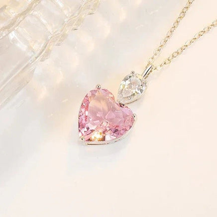 Pink Zircon Heart Pendant Necklace - The Mage's Emporium Kore Kawaii Kore Kawaii Shopify Collective Used English Japanese Style Comic Book