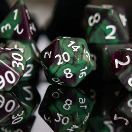 Poison Apple Acrylic Dice Set - The Mage's Emporium Misty Mountain Gaming Misty Mountain Gaming Shopify Collective Used English Acrylic Dice Japanese Style Comic Book