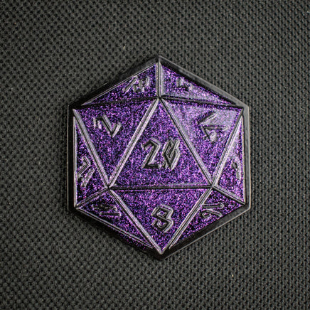 Purple Glitter D20 Pin - The Mage's Emporium Misty Mountain Gaming Misty Mountain Gaming Shopify Collective Used English Pin Japanese Style Comic Book