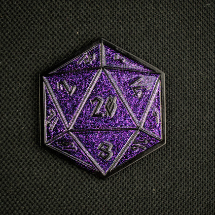Purple Glitter D20 Pin - The Mage's Emporium Misty Mountain Gaming Misty Mountain Gaming Shopify Collective Used English Pin Japanese Style Comic Book
