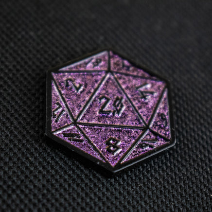 Purple Glitter D20 Pin - The Mage's Emporium Misty Mountain Gaming Misty Mountain Gaming Shopify Collective Used English Pin Japanese Style Comic Book