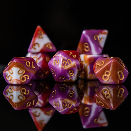 Retro Acrylic Dice Set - The Mage's Emporium Misty Mountain Gaming Misty Mountain Gaming Shopify Collective Used English Acrylic Dice Japanese Style Comic Book