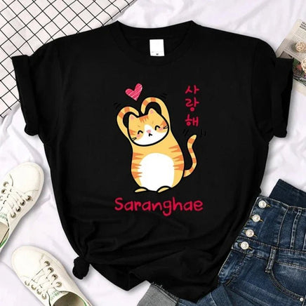 "Saranghae" Cat T-Shirt - The Mage's Emporium Kore Kawaii Kore Kawaii Shopify Collective Used English Japanese Style Comic Book