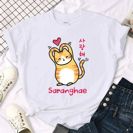 "Saranghae" Cat T-Shirt - The Mage's Emporium Kore Kawaii Kore Kawaii Shopify Collective Used English Japanese Style Comic Book