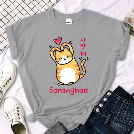 "Saranghae" Cat T-Shirt - The Mage's Emporium Kore Kawaii Kore Kawaii Shopify Collective Used English Japanese Style Comic Book