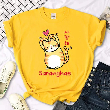 "Saranghae" Cat T-Shirt - The Mage's Emporium Kore Kawaii Kore Kawaii Shopify Collective Used English Japanese Style Comic Book