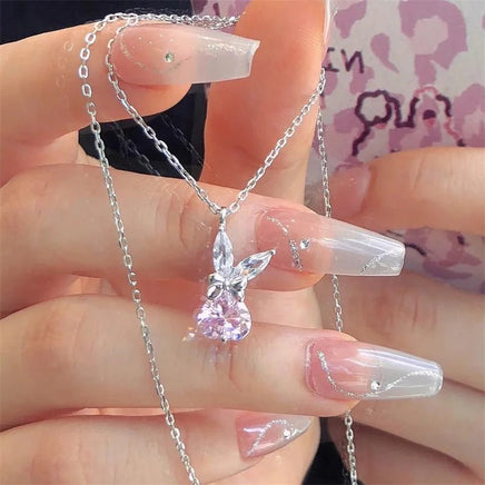 Silver Crystal Bunny Bowknot Pendant - The Mage's Emporium Kore Kawaii Kore Kawaii Shopify Collective Used English Japanese Style Comic Book