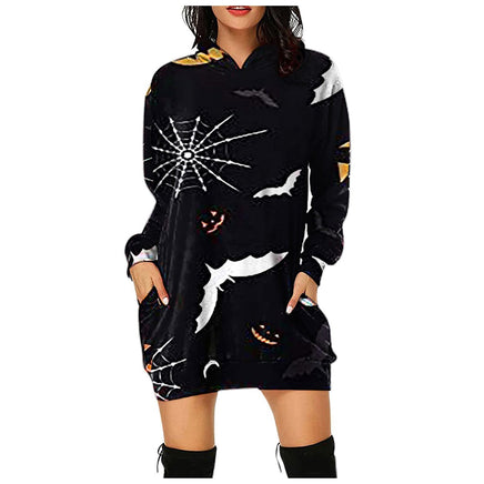 Spooky Print Hoodie Dress - The Mage's Emporium Kore Kawaii Kore Kawaii Shopify Collective Used English Japanese Style Comic Book